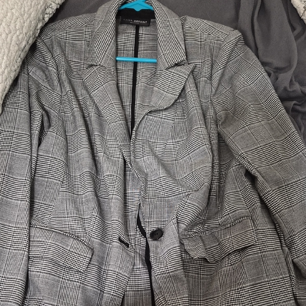 Lane Bryant Grey and White Checkered Blazer